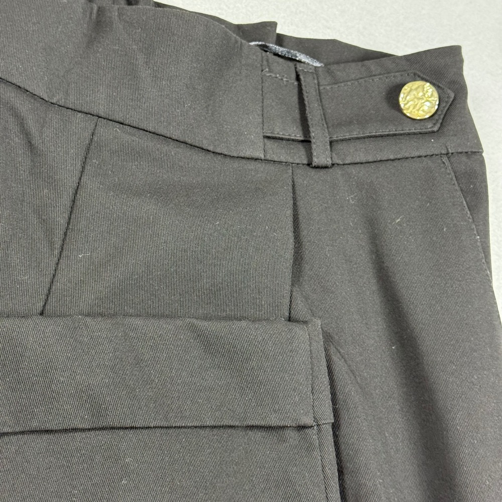 River Island Black Pleated Gold Button High Waist Cuffed Trousers Pants Women 16